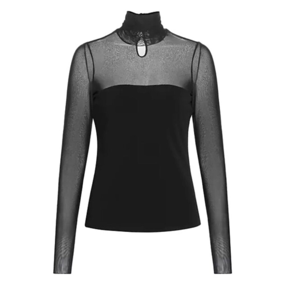 Cinq a sept black sheer turtle neck. Brand new with tags in size M